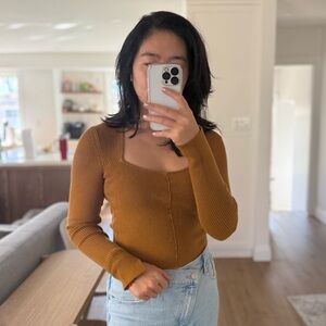 Abercrombie and Fitch mustard square neck cropped sweater